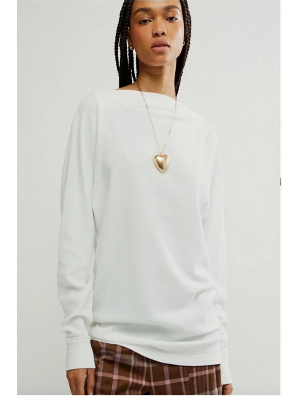 We The Free Cream Waffle-Knit Long Sleeve Top Sammie Thermal, oversized boatneck